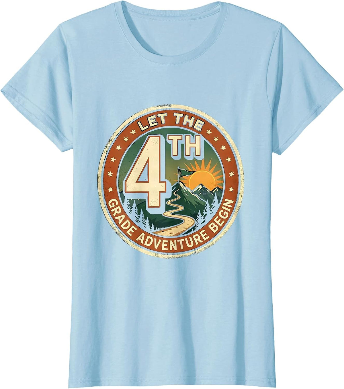Women's Let The 4th Grade Adventure Begin Vintage Teacher Kids T-Shirt - Baby Blue