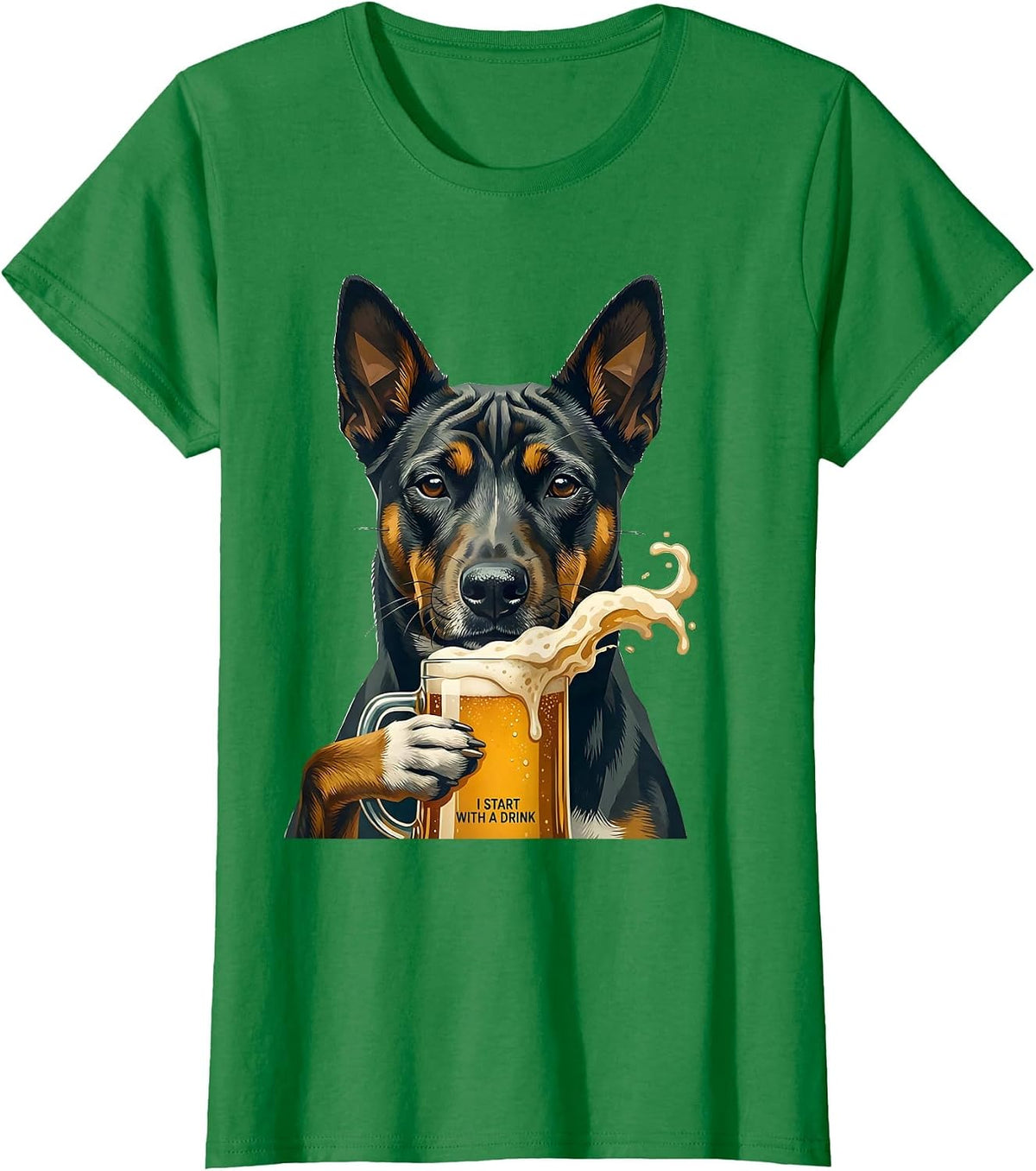Women's I Start With A Drink Funny Basenji Meme Dog Lover Humor T-Shirt - Kelly Green