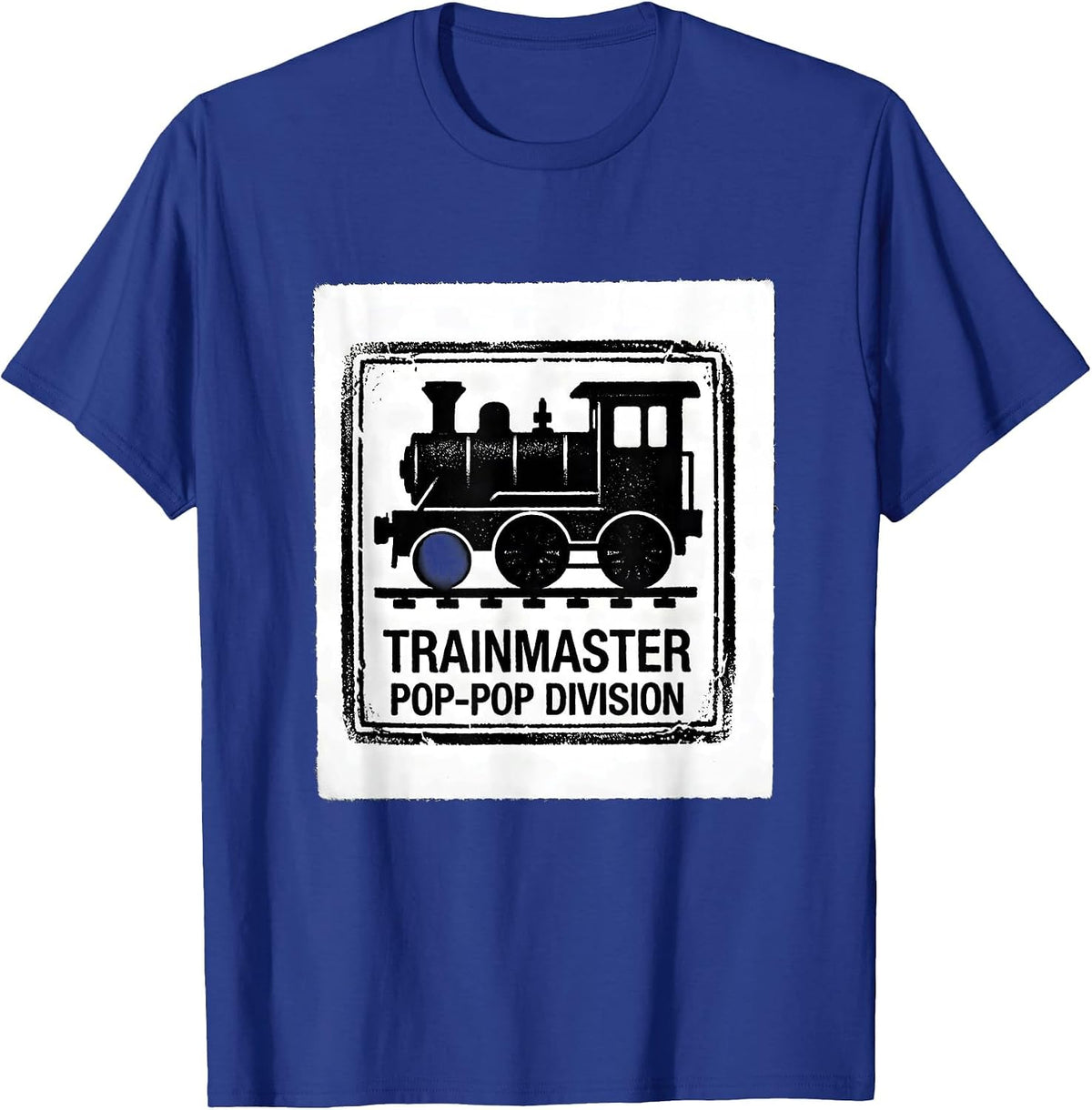 Trainmaster Pop-Pop Division Rubber Stamp Retro Train T-Shirt - Royal Blue