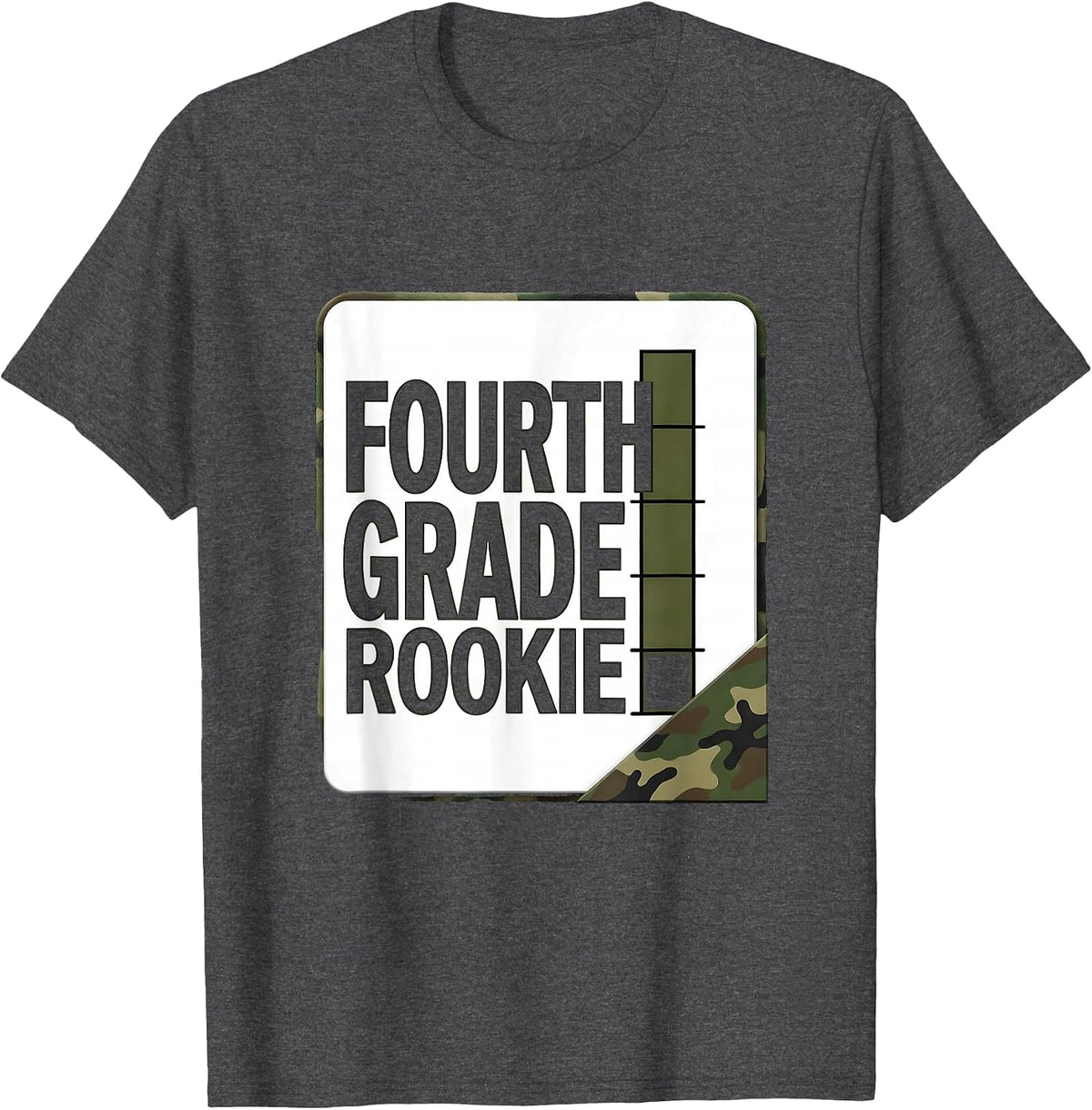 Fourth Grade Rookie Camo Back To School Boys Teacher T-Shirt - Dark Heather Grey