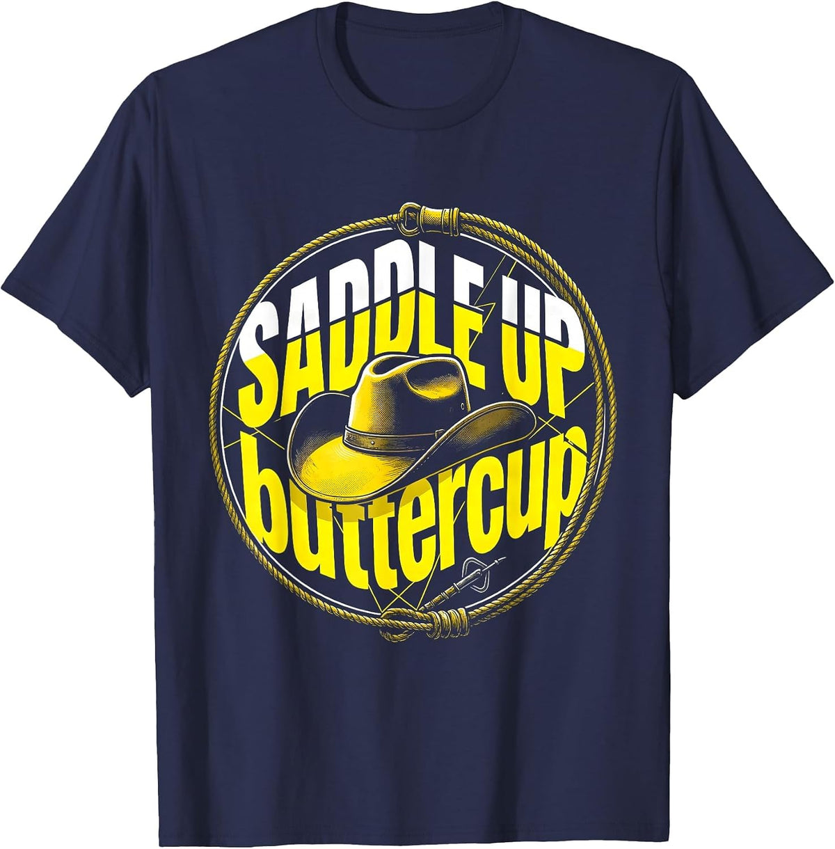 Men's Saddle Up Buttercup Rodeo Cowgirl Design T-Shirt - Navy Blue