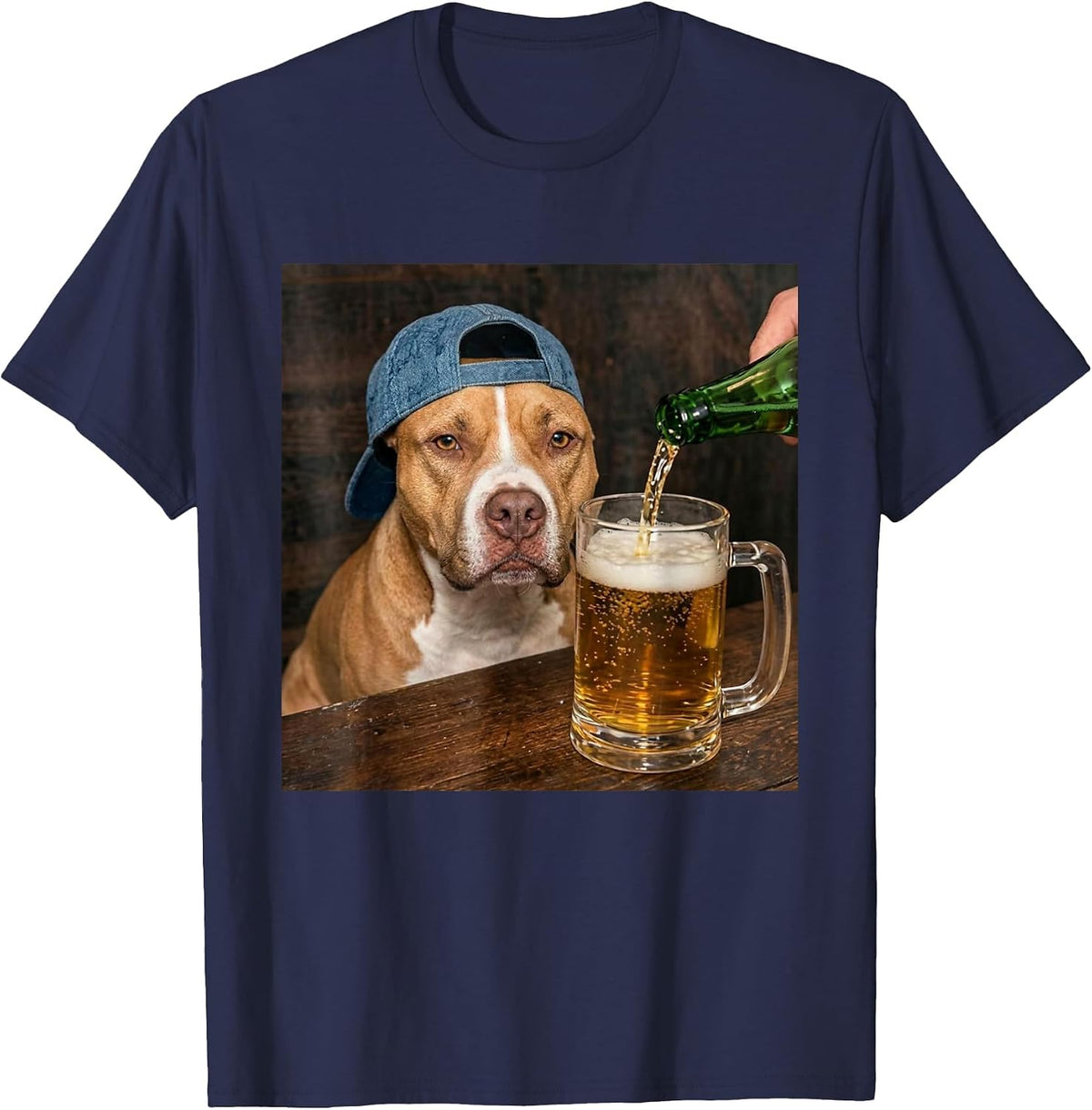 Pitbull Drinking Beer Funny Pitbull Dog Meme T-Shirt - Navy Blue