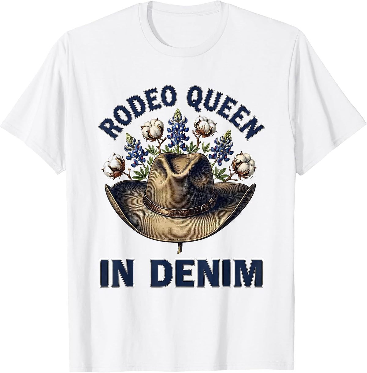Men's Rodeo Queen In Denim Cowgirl Design T-Shirt - White