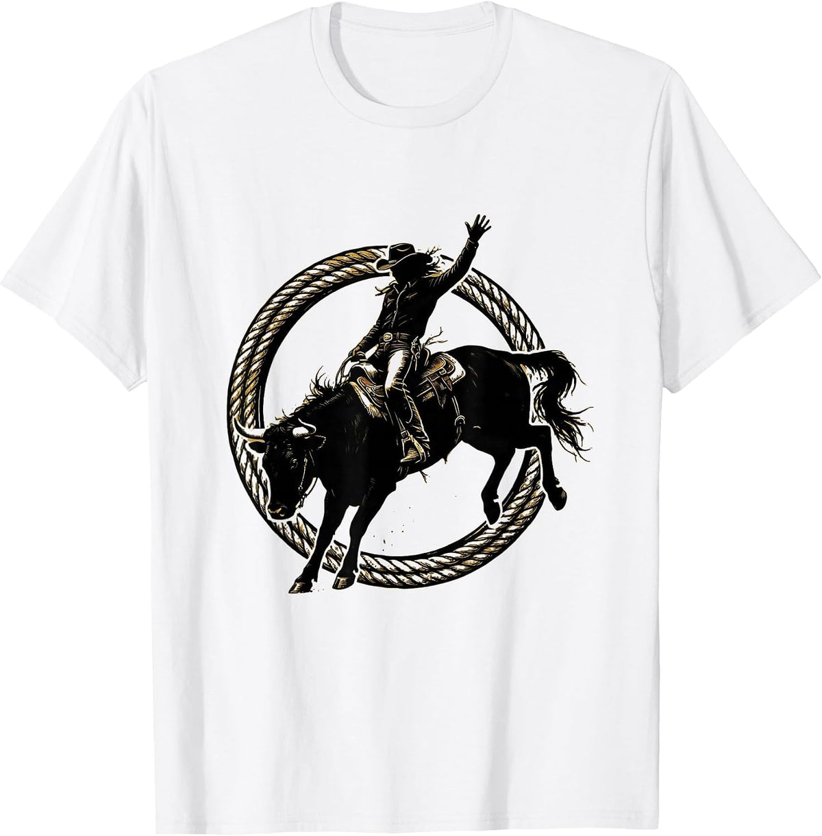 Men's Cowgirl Bucking Bronco Rodeo Graphic Tee T-Shirt - White