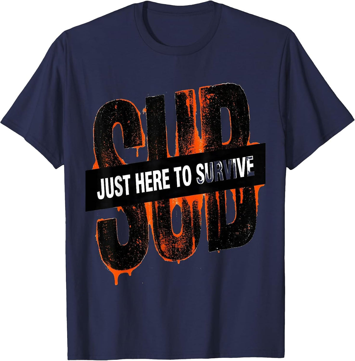 Just Here To Survive Substitute Teacher Design T-Shirt - Navy Blue