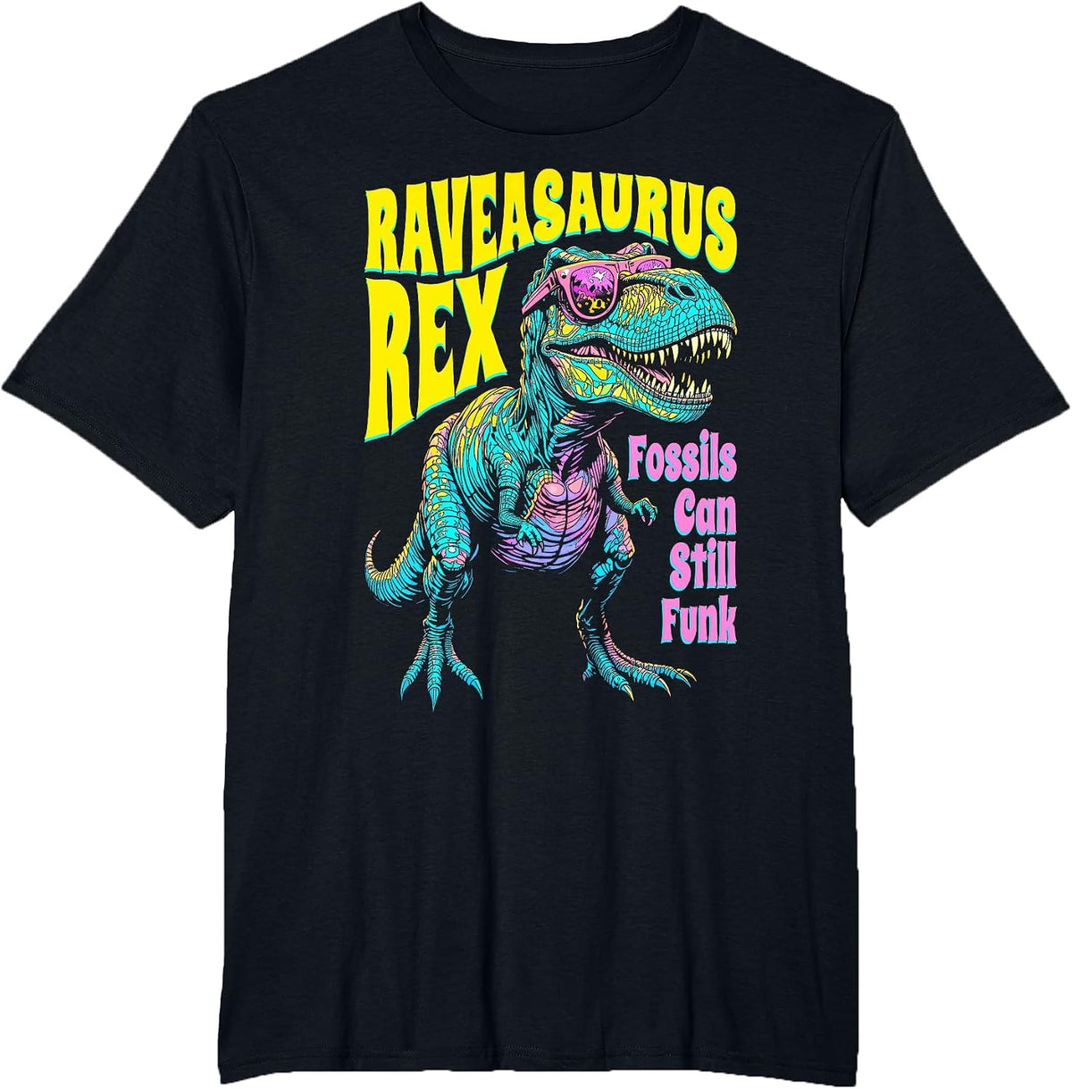 Trex Rave Dinosaur Raveasaurus Rex Trippy EDM Music Festival T-Shirt - Black