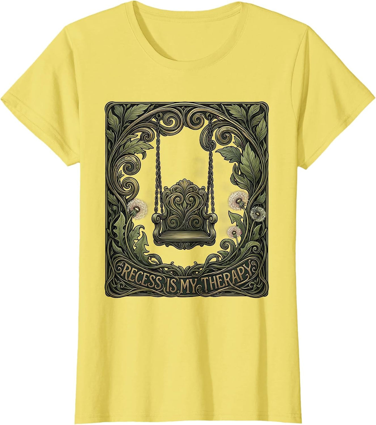 Women's Recess Is My Therapy 5th Grade Teacher Design T-Shirt - Lemon Yellow