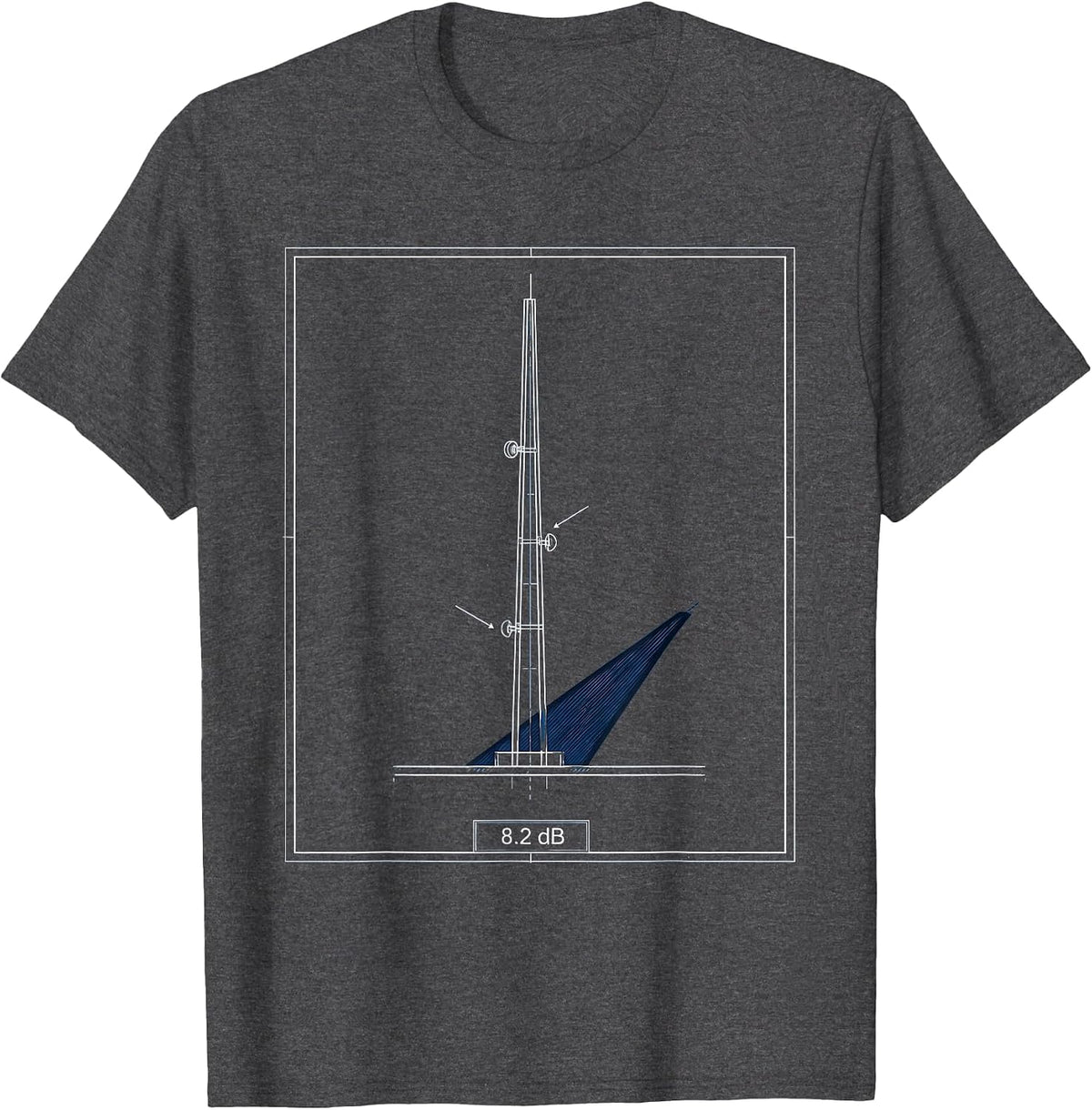 8.2 dB Technical Blueprint Ham Radio Operator Nerdy Humor T-Shirt - Dark Heather Grey