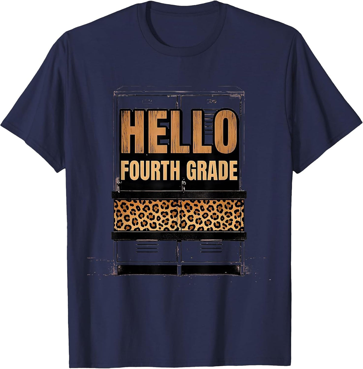 Hello Fourth Grade Leopard Teacher Back To School Girls T-Shirt - Navy Blue