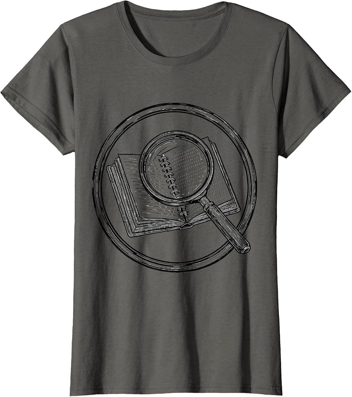 Women's Paraprofessional Magnifying Glass Notebook Graphic T-Shirt - Asphalt Grey