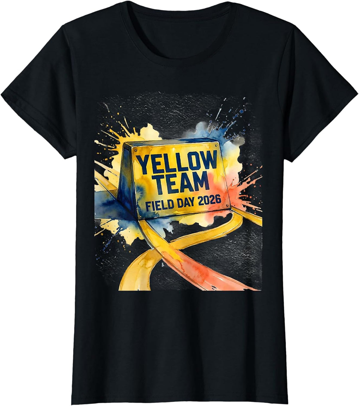 Yellow Team Field Day 2026 Watercolor Teacher Kid T-Shirt - Black