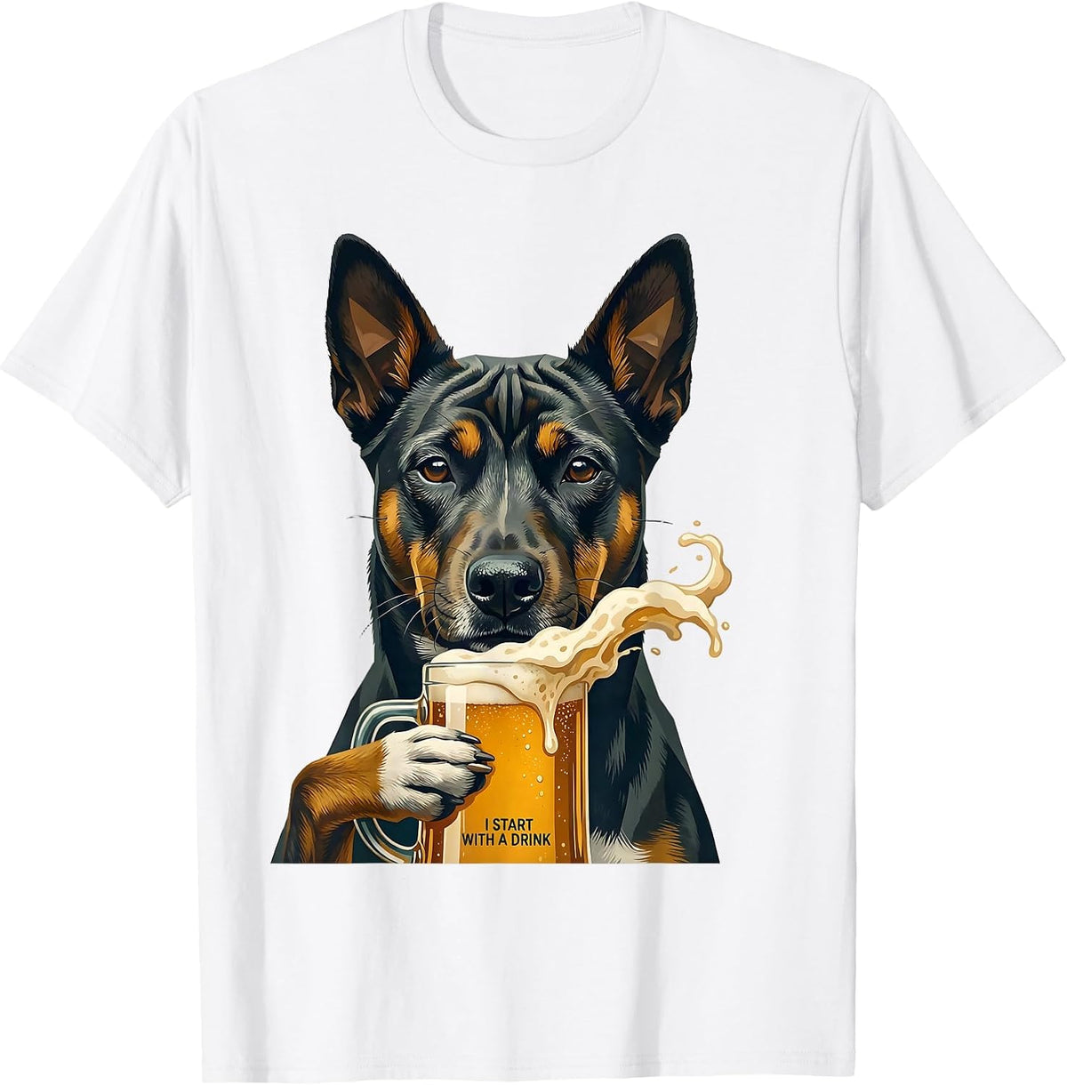 Men's I Start With A Drink Funny Basenji Meme Dog Lover Humor T-Shirt - White