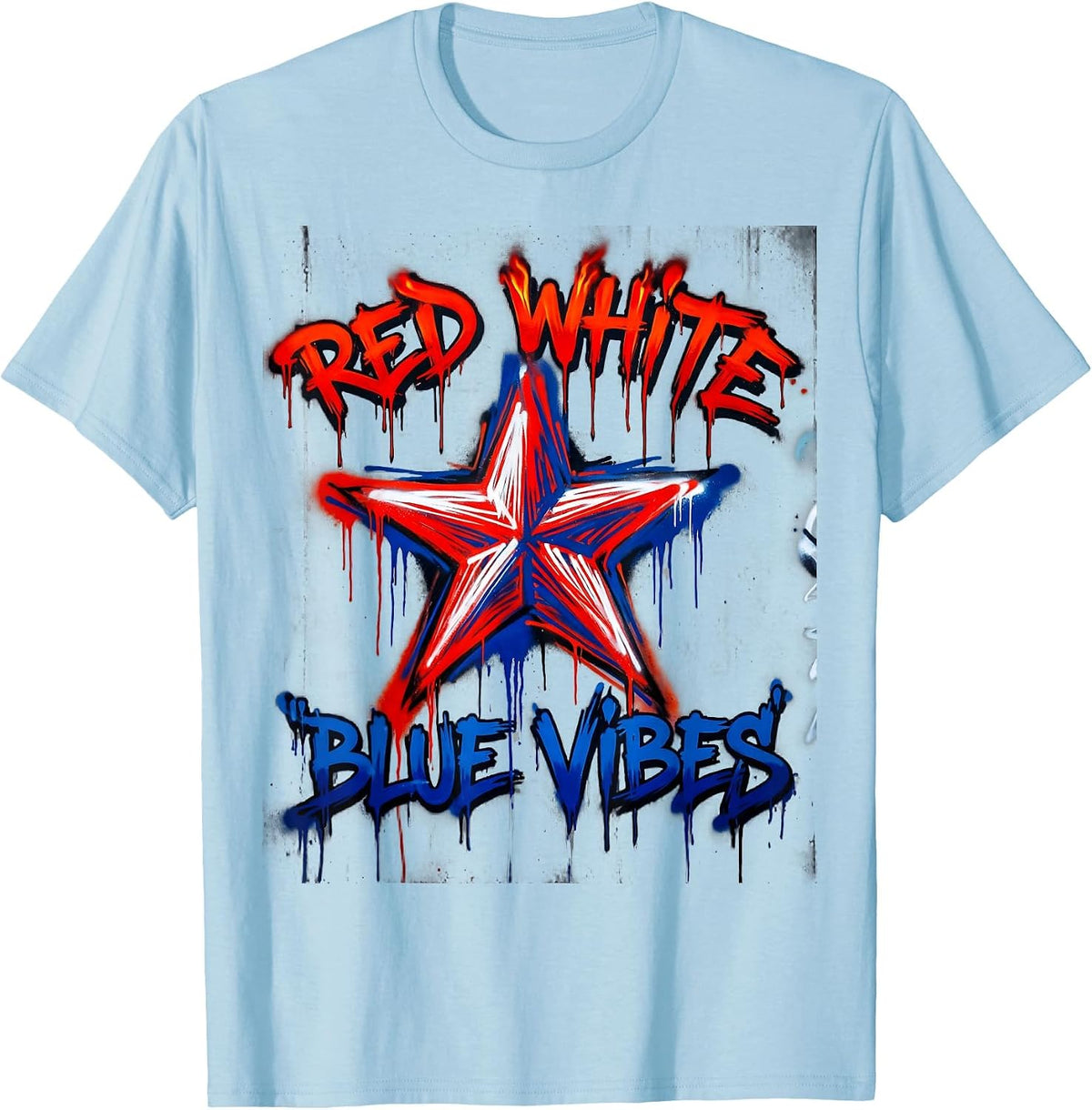 Men's Red White Blue Vibes Patriotic Design T-Shirt - Baby Blue