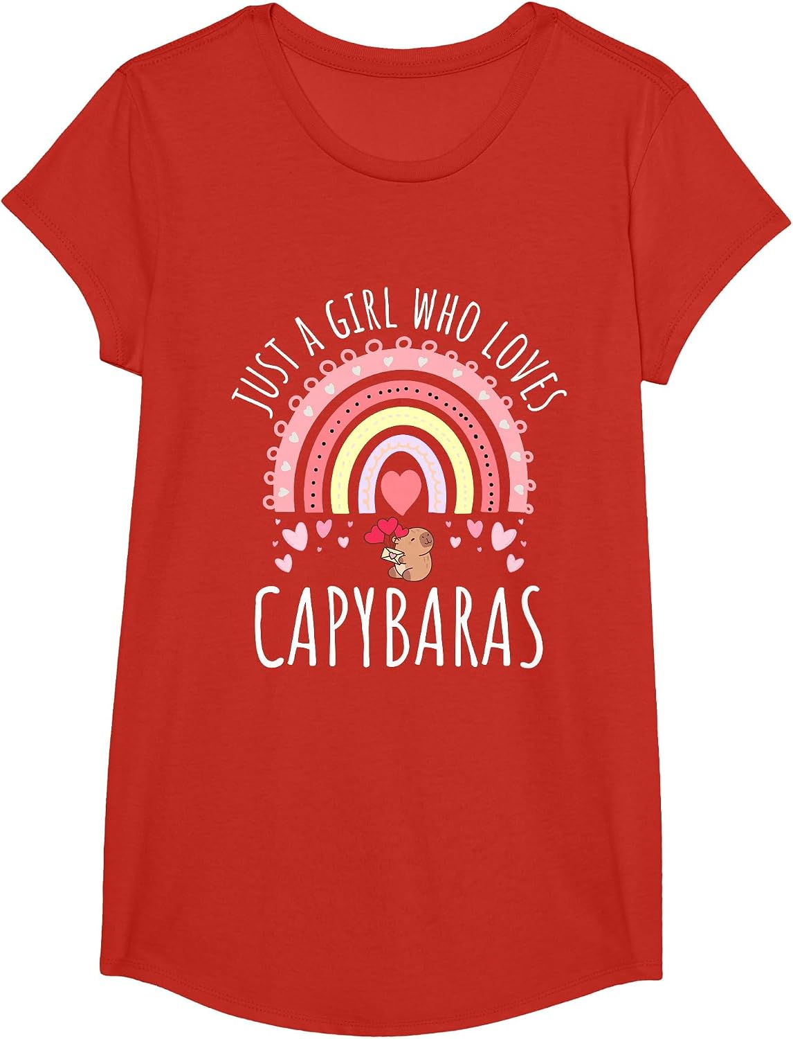 Just a Girl Who Loves Capybaras Cute Rainbow Rodent Animal T-Shirt - Girls Red