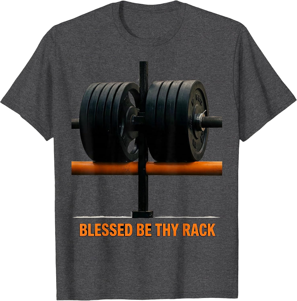 Men's Blessed Be Thy Rack Brutalist Christian Weightlifter Gym T-Shirt - Dark Heather Grey