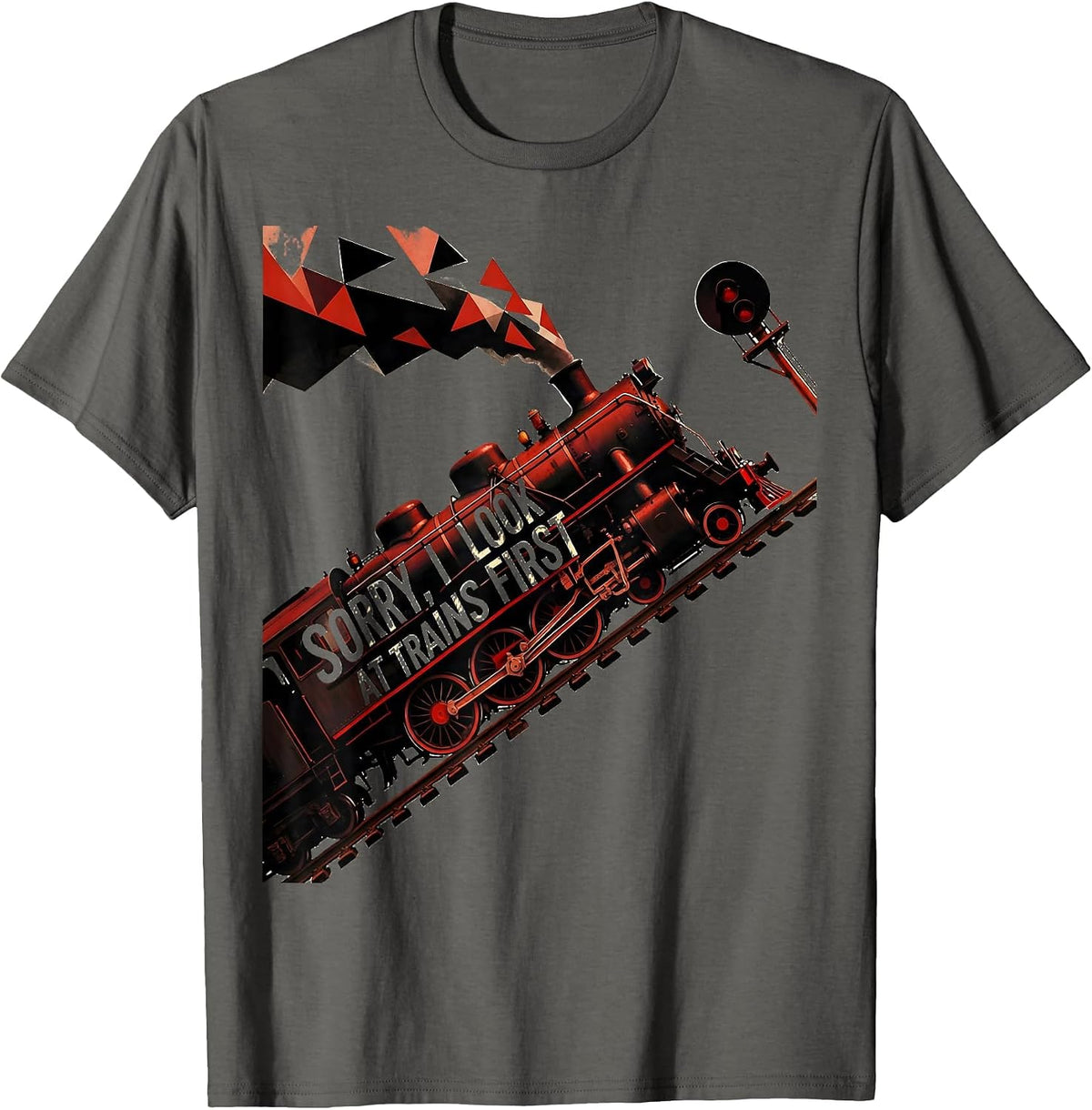 Men's Sorry I Look At Trains First Vintage Steam Train Enthusiast T-Shirt - Asphalt Grey