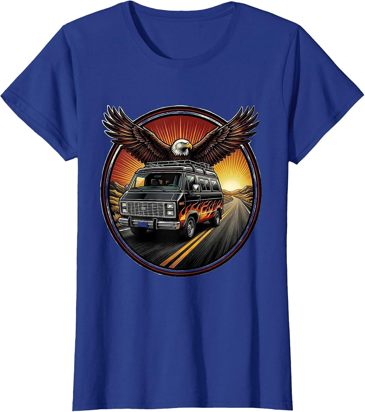 Women's Vintage Tour Van Open Highway Graphic T-Shirt - Royal Blue
