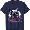 French Bulldog Sugar Skull Dia De Los Muertos Graphic T-Shirt - Navy Blue