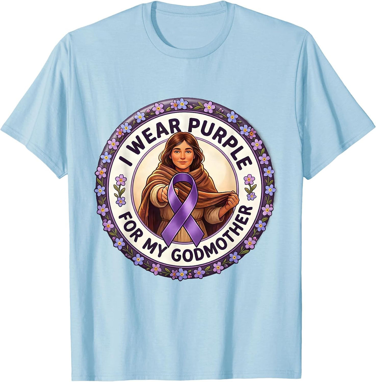 Men's I Wear Purple For My Godmother Sentimental Alzheimer's T-Shirt - Baby Blue