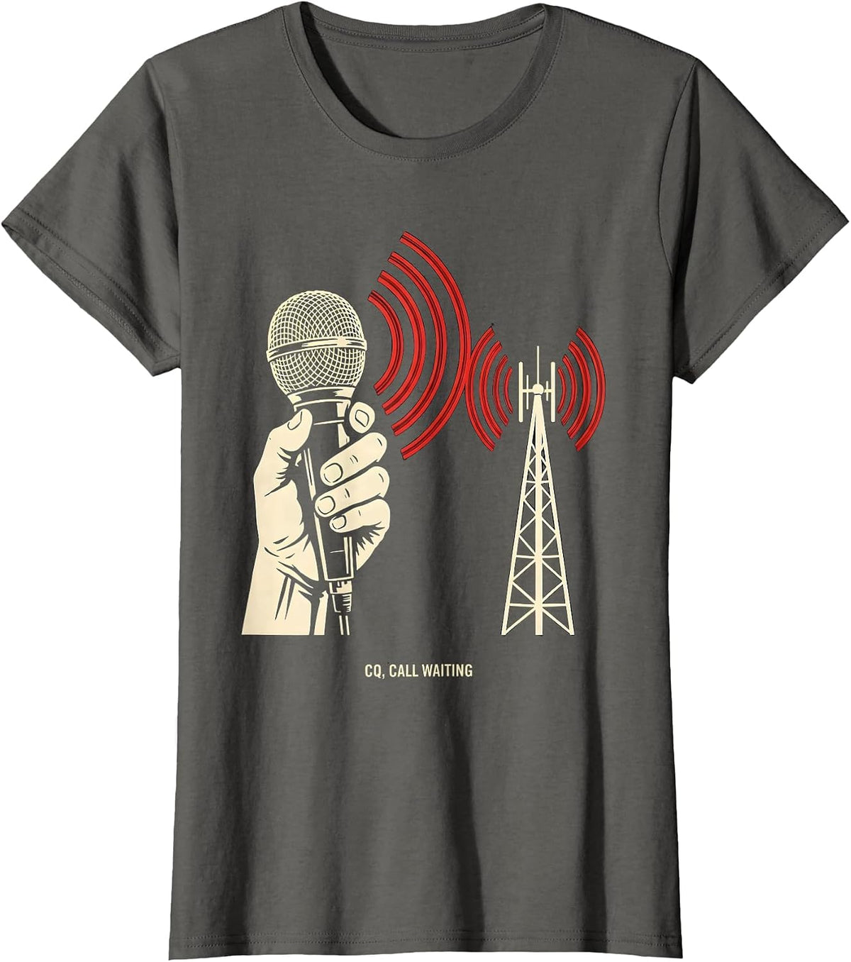 Women's CQ Call Waiting Stencil Graphic Ham Radio Operator Humor T-Shirt - Asphalt Grey