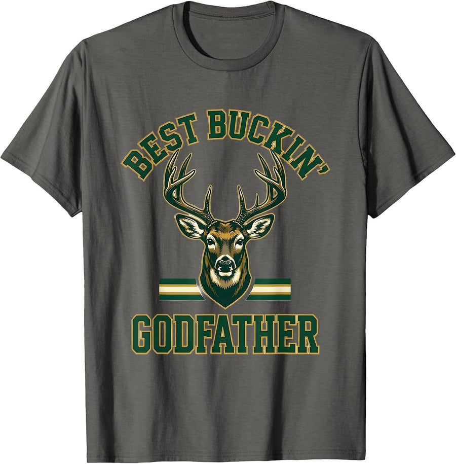 Best Buckin' Godfather Sports Deer Hunting Dad Gift T-Shirt - Asphalt Grey