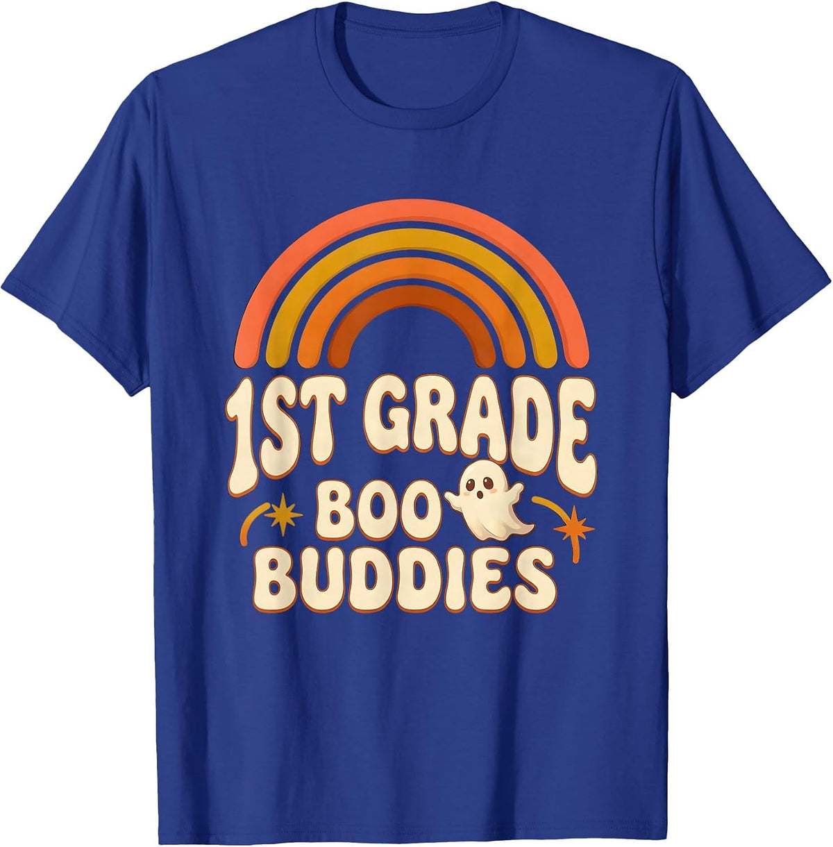1st Grade Boo Buddies Retro 70s Halloween Teacher Kids T-Shirt - Royal Blue