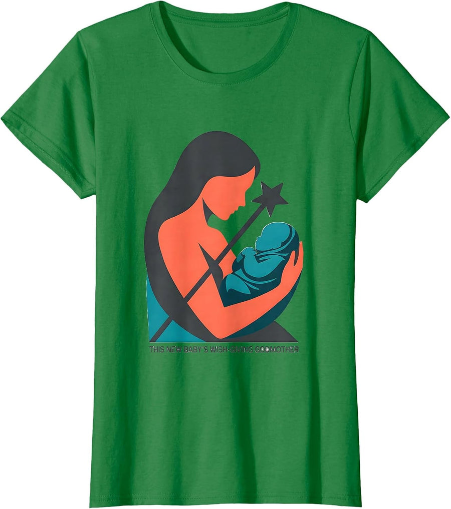 Women's This New Baby's Wish-Giving Godmother Funny Pun Fairy T-Shirt - Kelly Green