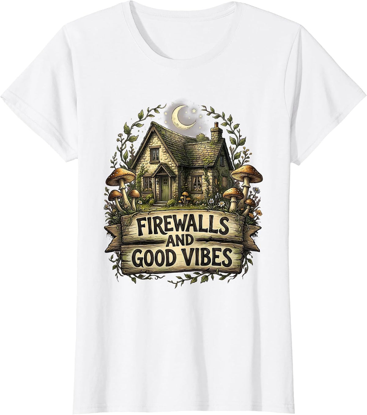 Firewalls and Good Vibes Cybersecurity Design T-Shirt - White