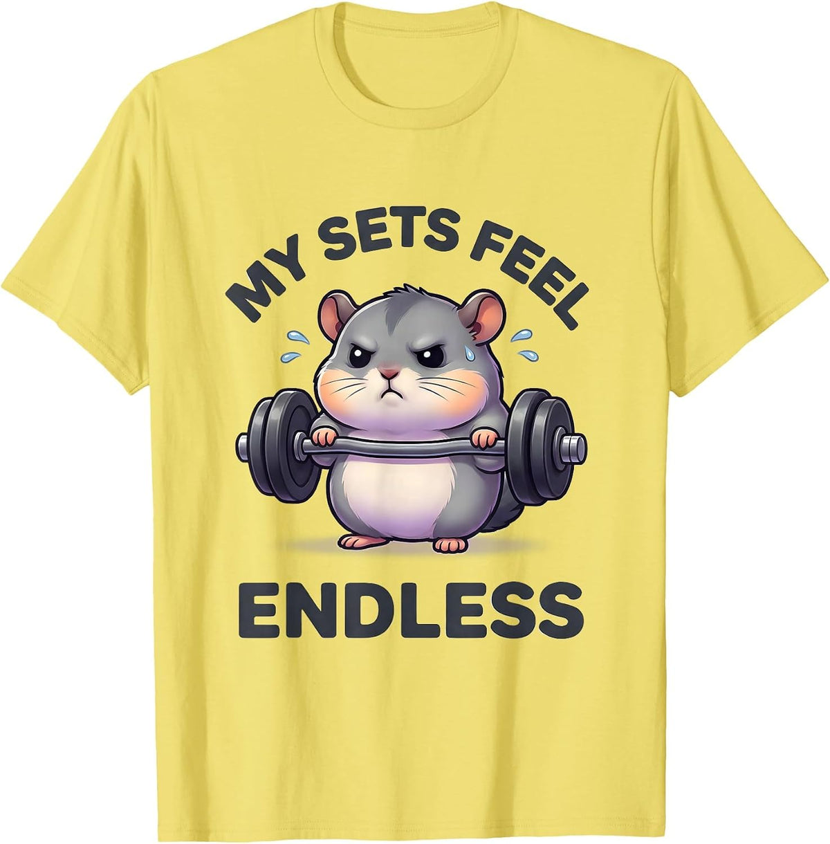 Men's My Sets Feel Endless Cute Kawaii Funny Gym Animal Workout T-Shirt - Lemon Yellow