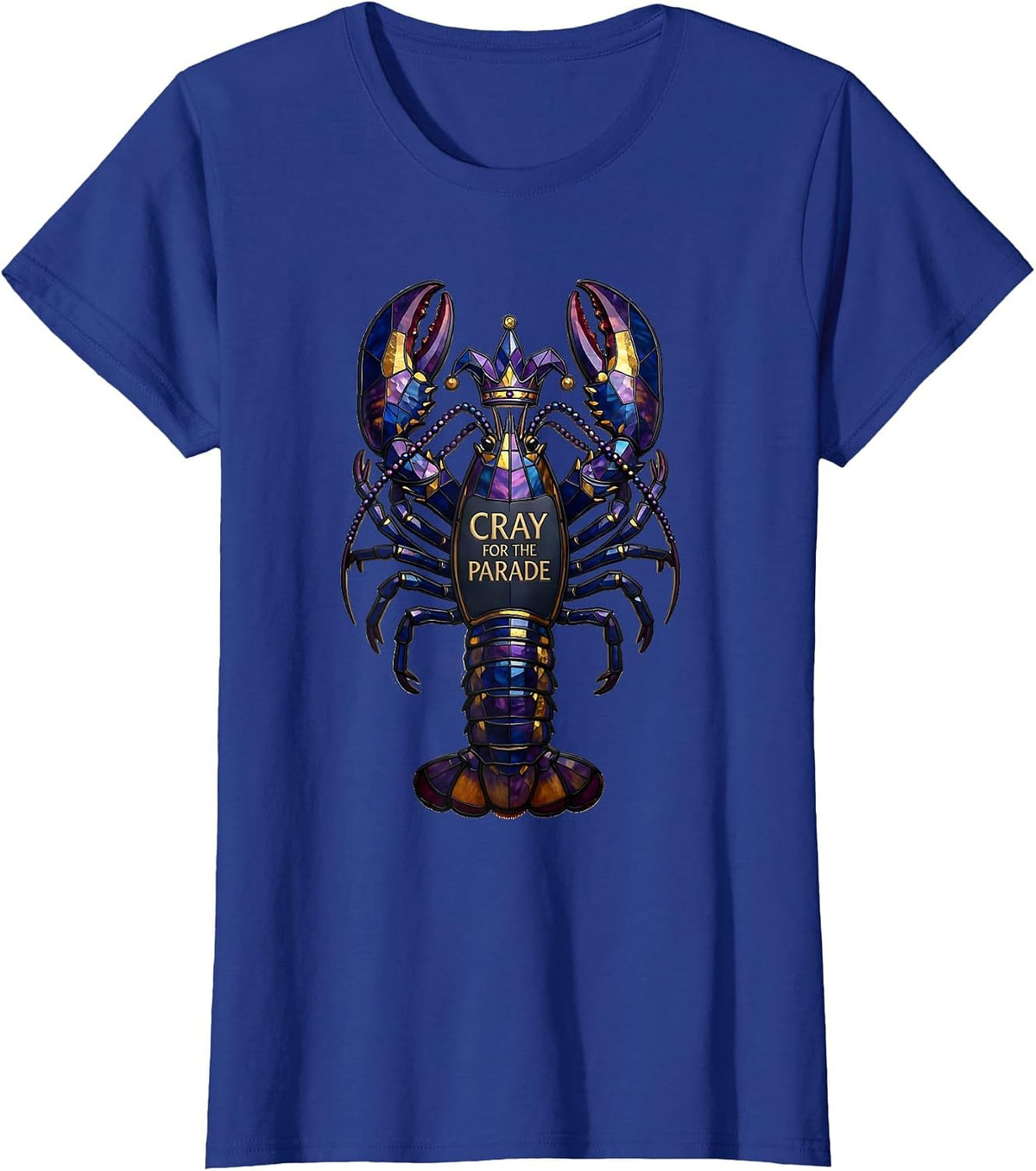 Women's Cray For The Parade Stained Glass Mardi Gras Fat Tuesday T-Shirt - Royal Blue