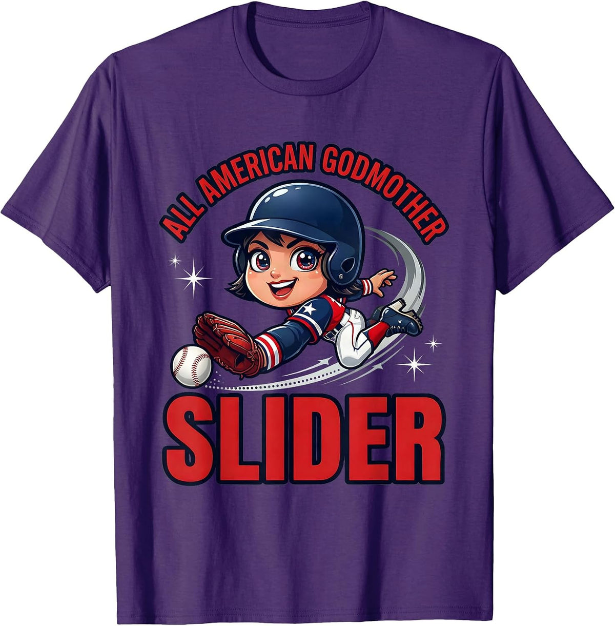 ALL AMERICAN GODMOTHER SLIDER Funny Baseball Fourth of July T-Shirt - Purple