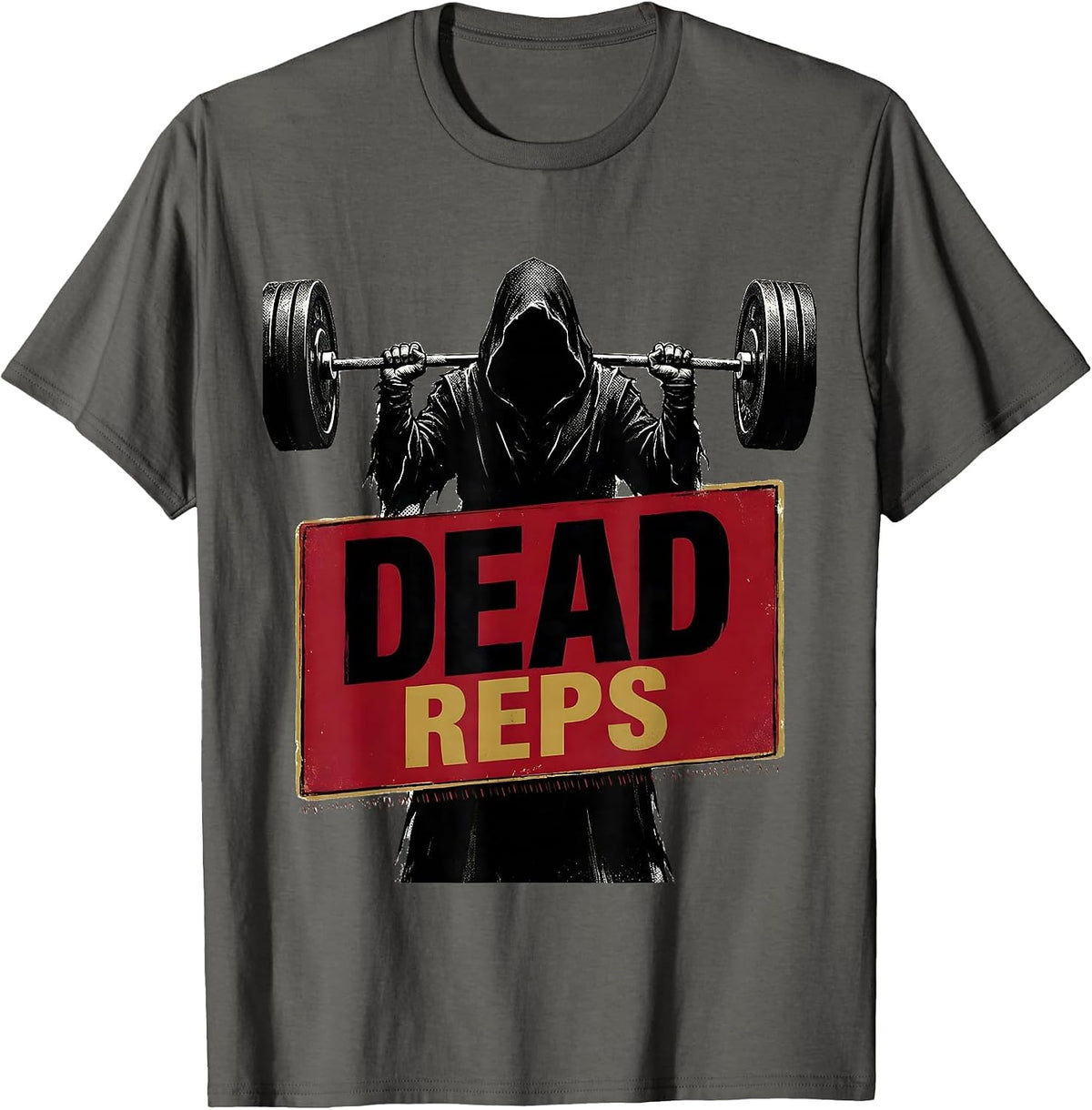 Men's Dead Reps Funny Halloween Ghost Skeleton Weightlifting Gym T-Shirt - Asphalt Grey