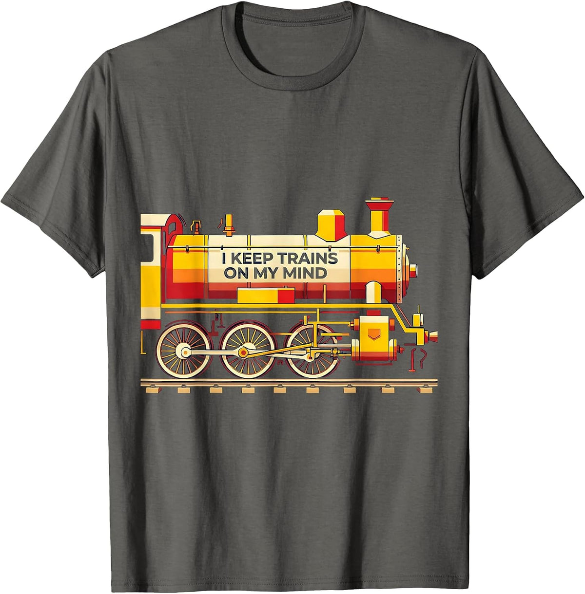 I Keep Trains On My Mind Funny Train Enthusiast Locomotive T-Shirt - Asphalt Grey