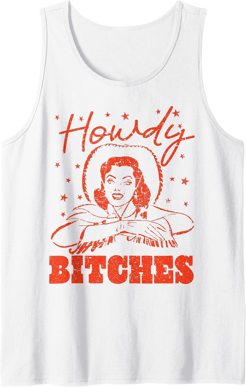 Vintage Howdy Bitches Rodeo Western Country Southern Cowgirl Tank Top - White