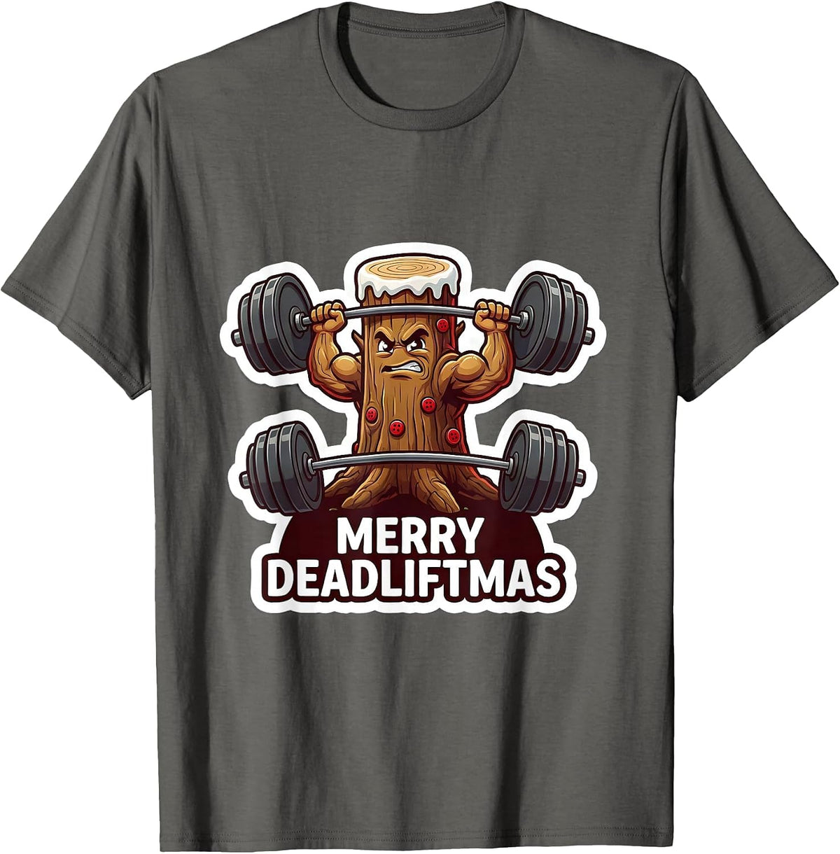 Merry Deadliftmas Funny Christmas Gym Workout Weightlifting T-Shirt - Asphalt Grey