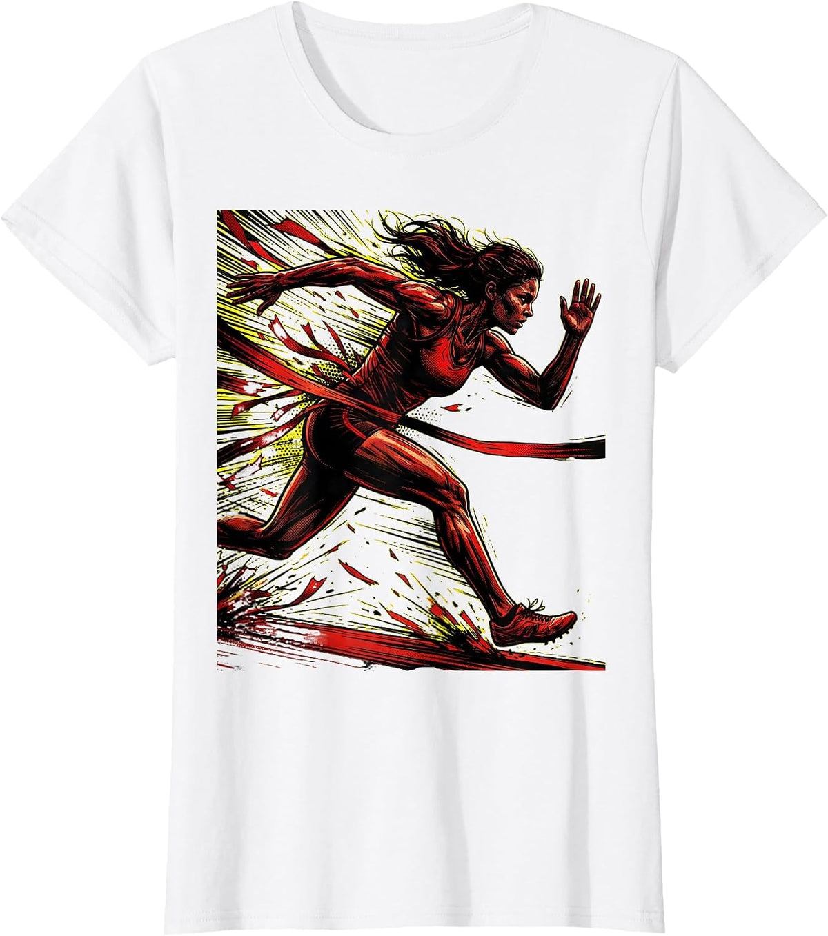 Breaking the Tape Sprint Finish Athlete Graphic T-Shirt - White