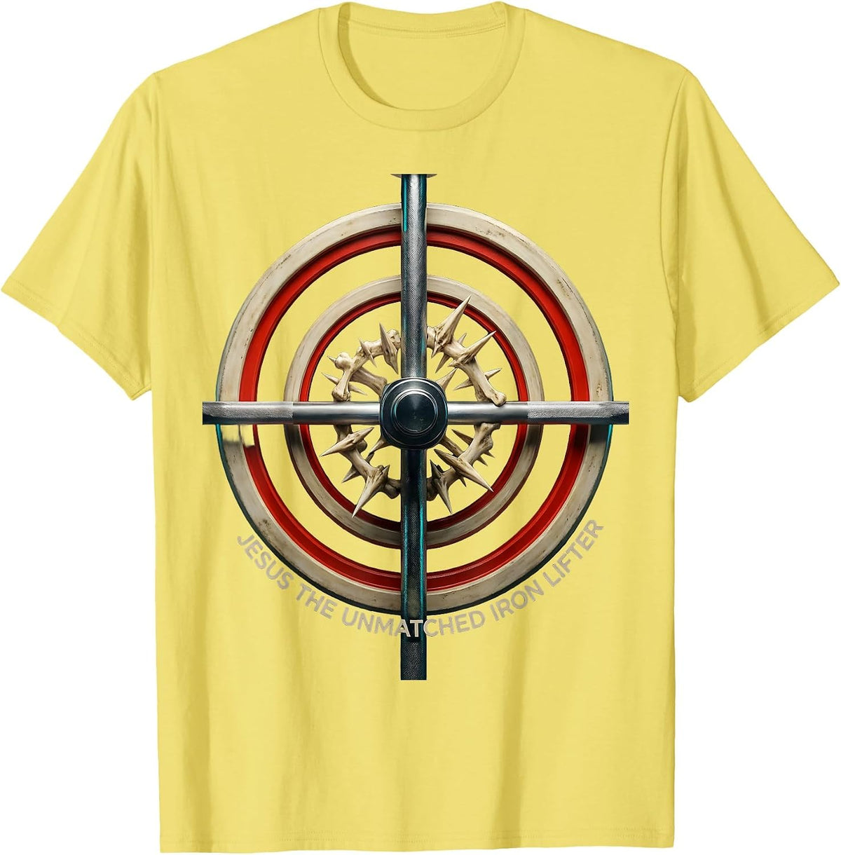 Men's Jesus The Unmatched Iron Lifter Funny Christian Gym T-Shirt - Lemon Yellow