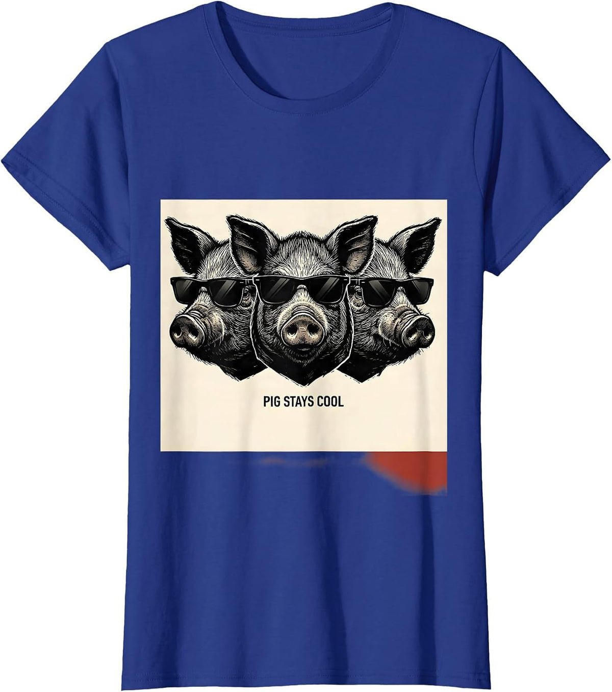 Women's Pig Stays Cool Linocut Funny Pig Lover Animal Humor T-Shirt - Royal Blue
