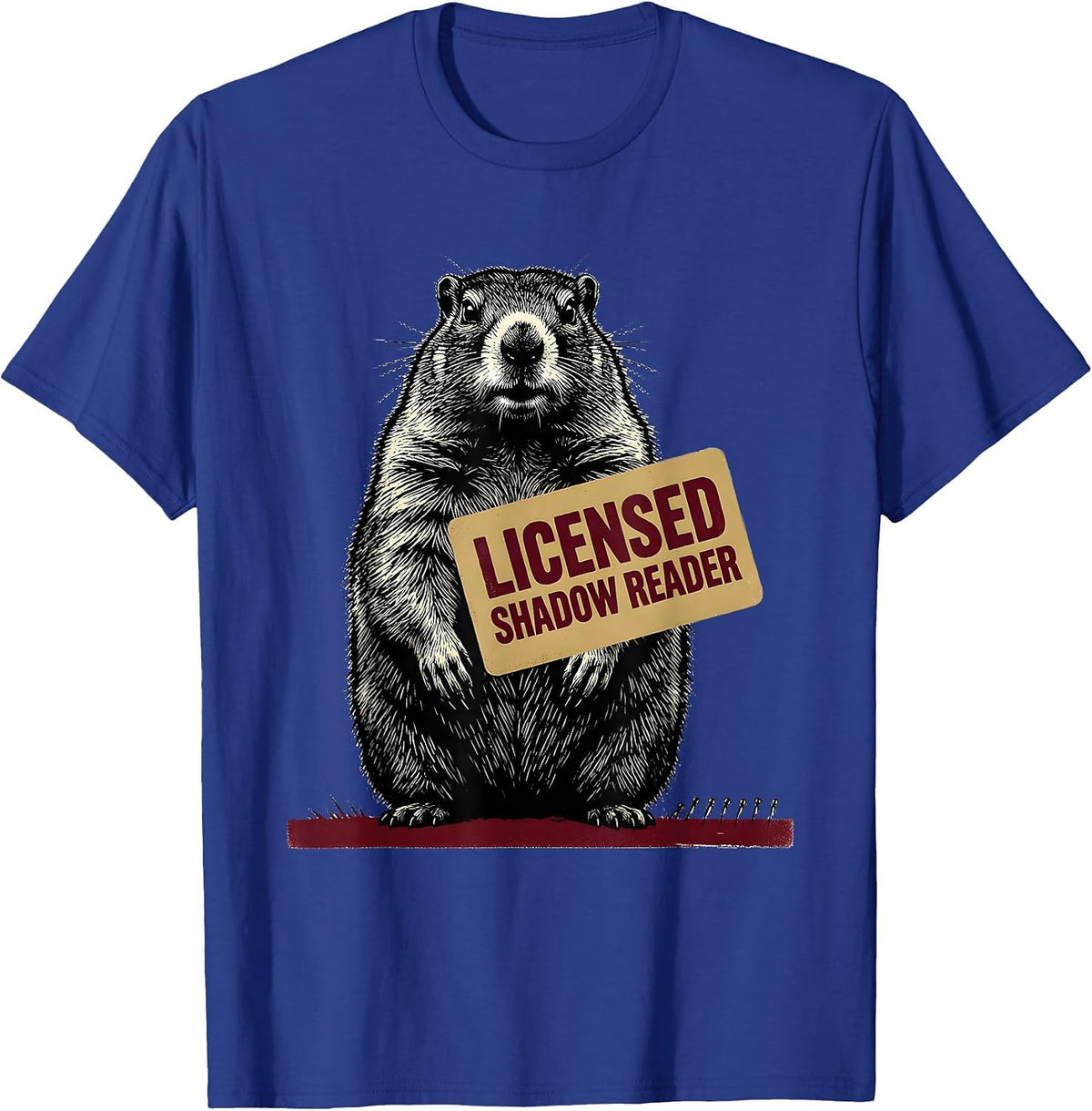 Licensed Shadow Reader Funny Groundhog Day Vintage Badge T-Shirt - Royal Blue