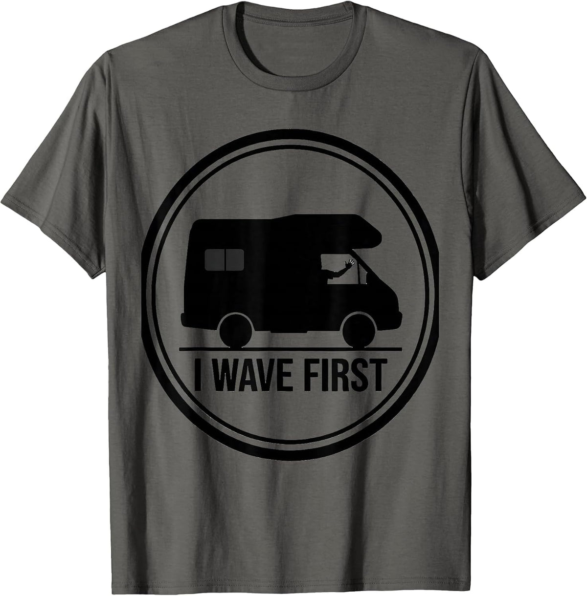 Men's I Wave First Retro Van Life Nomads Camper Van Dwellers T-Shirt - Asphalt Grey