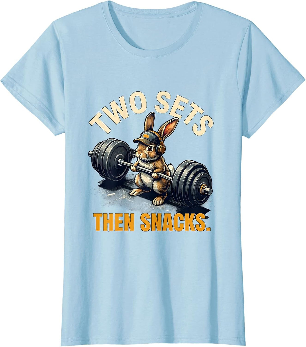 Two Sets Then Snacks Funny Gym Cat Meme Weightlifting Humor T-Shirt - Baby Blue