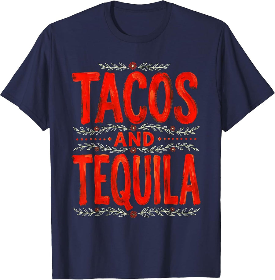 Tacos and Tequila Cinco de Mayo Mens Design T-Shirt - Navy Blue
