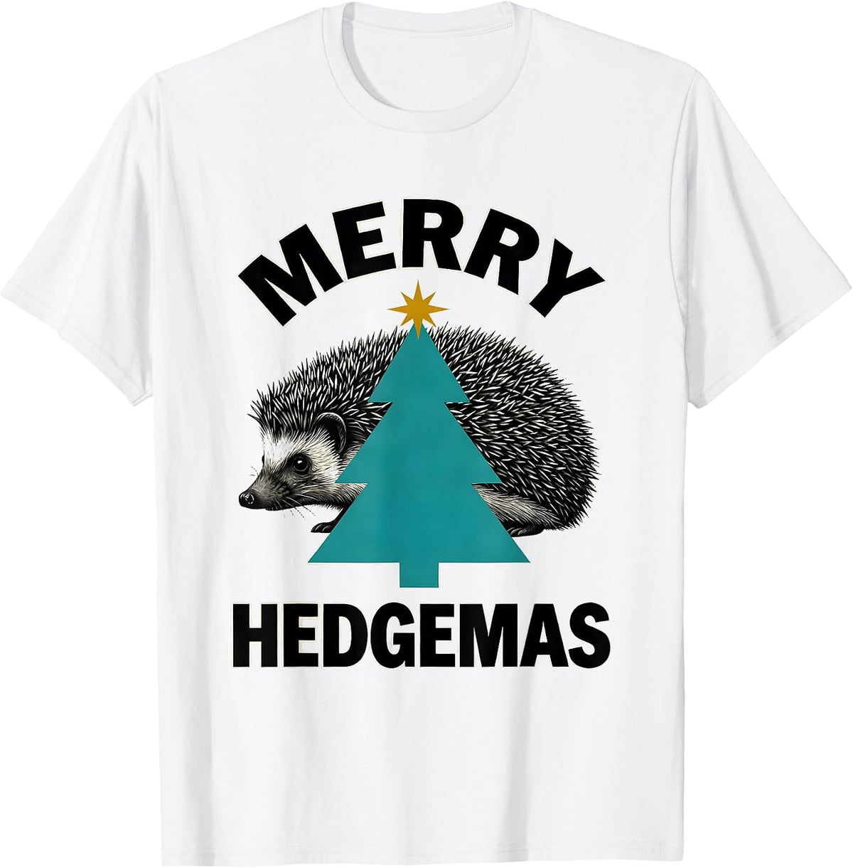 Men's Merry Hedgemas Midcentury Modern Hedgehog Christmas Tree T-Shirt - White