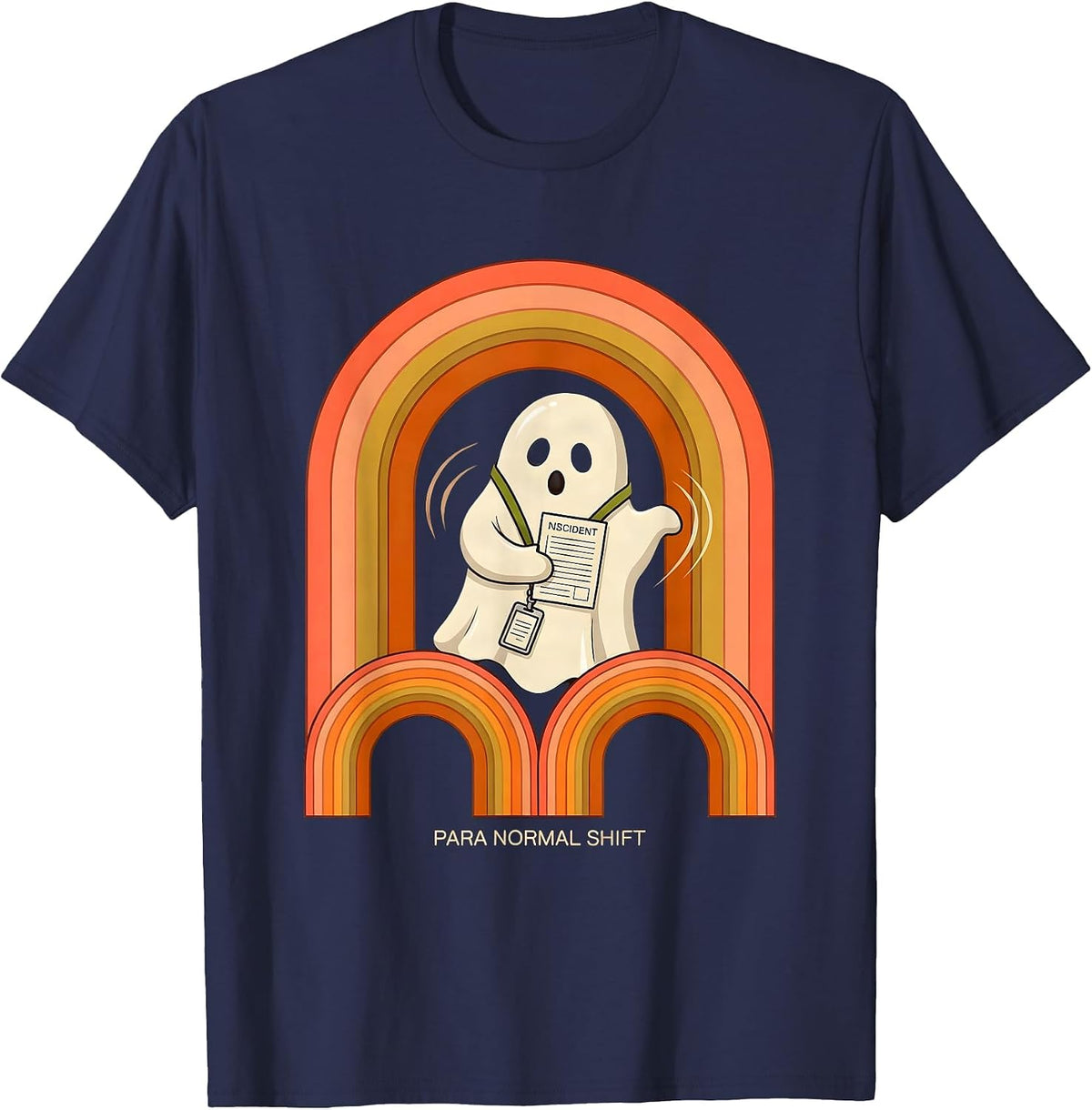 Men's Para Normal Shift Retro 70s Funny Ghost Paraprofessional T-Shirt - Navy Blue