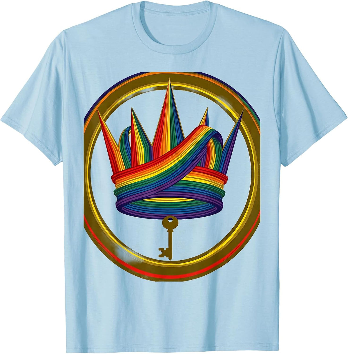 Men's Crown Rainbow Ribbon Pride Flag Graphic T-Shirt - Baby Blue