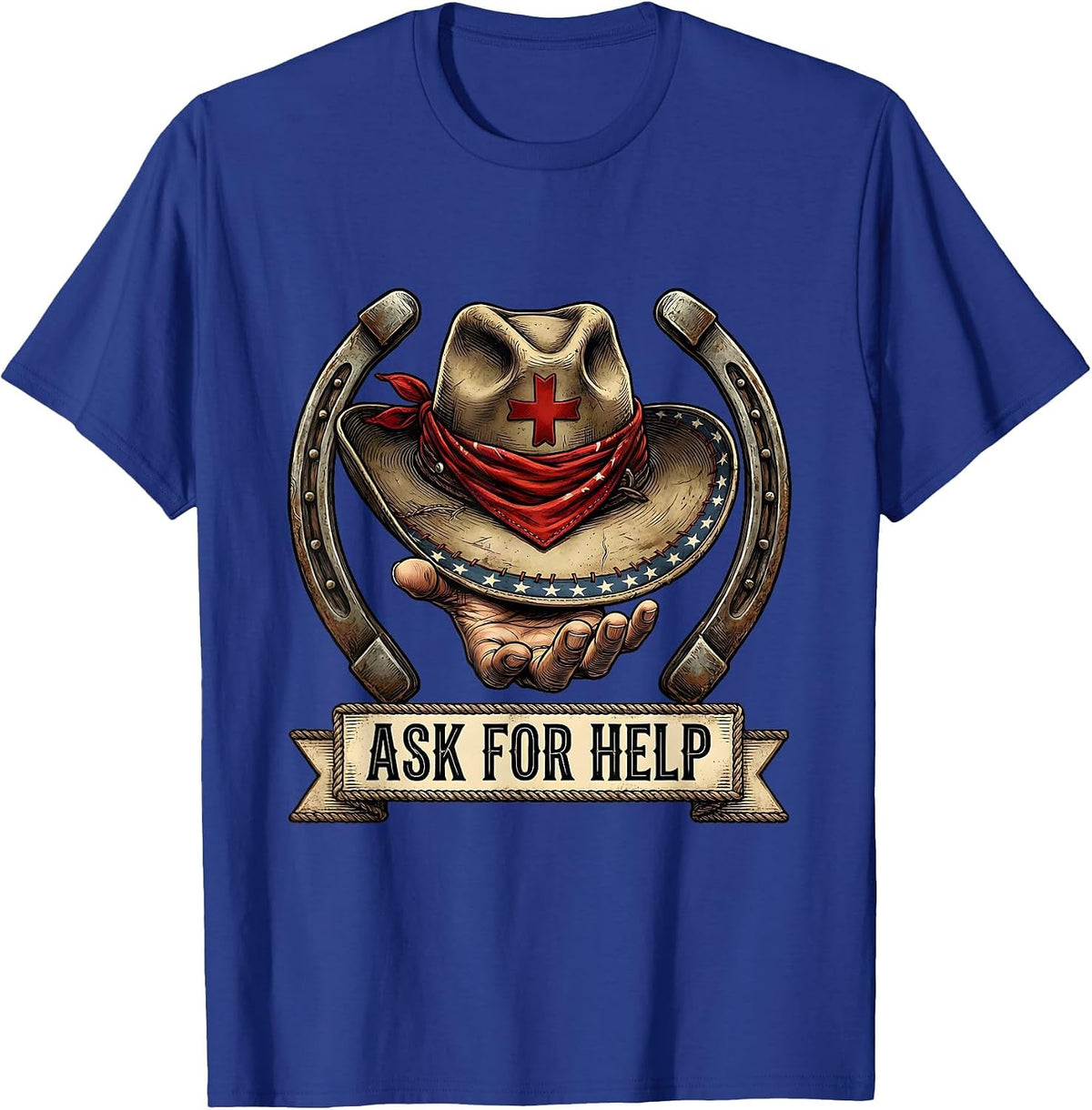 Ask for Help Mental Health Awareness Design T-Shirt - Royal Blue