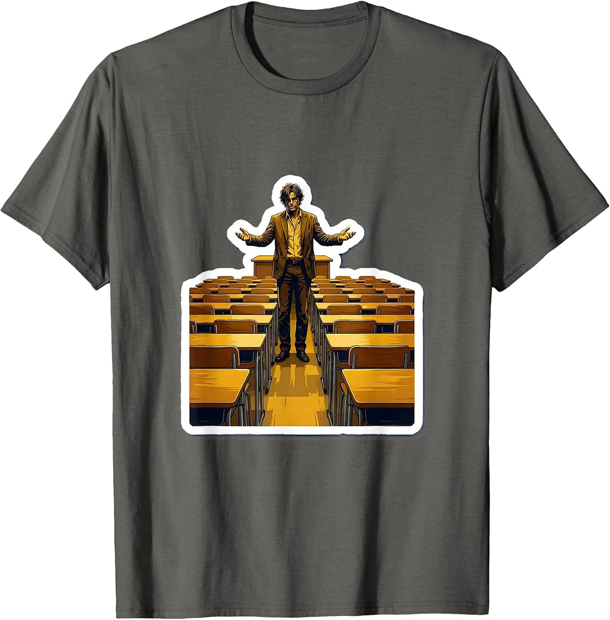 Substitute Teacher Lone Figure Empty Classroom T-Shirt - Asphalt Grey