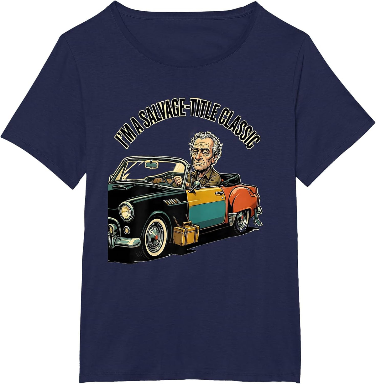 Women's I'm A Salvage-Title Classic Funny Classic Car Guy Humor T-Shirt - Navy Blue