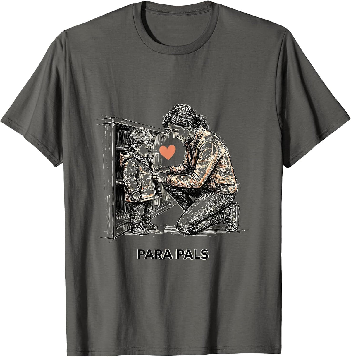 Para Pals Hand-Sketched Paraprofessional Teacher Aide T-Shirt - Asphalt Grey