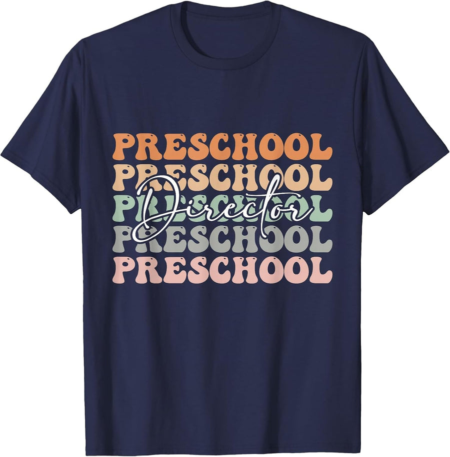 Funny Preschool Director Retro Daycare Appreciation T-Shirt - Navy Blue